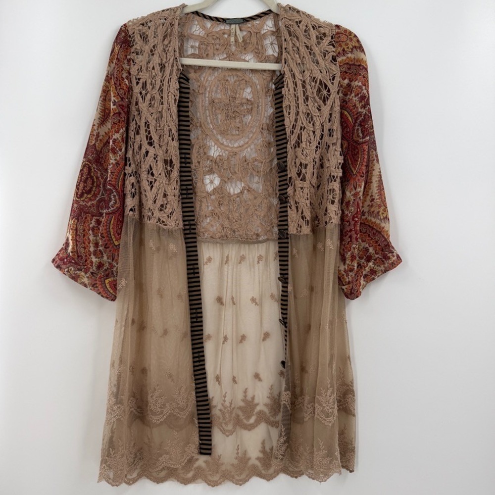 BKE Womens Boho Lace Mesh Kimono Cardigan Medium Festival Western Romantic